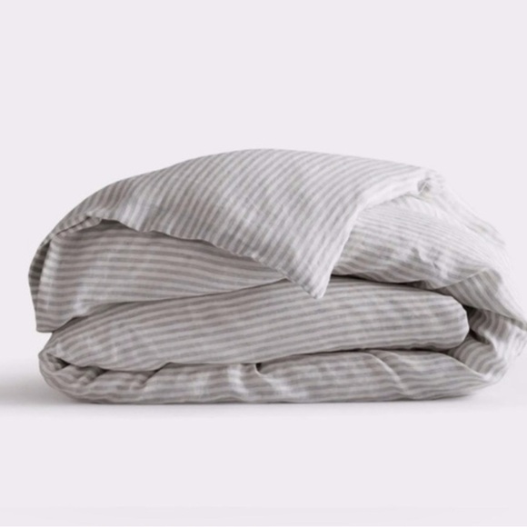 Quince European Linen Duvet King Cover in Gray And White Stripes NWT - Picture 6 of 10